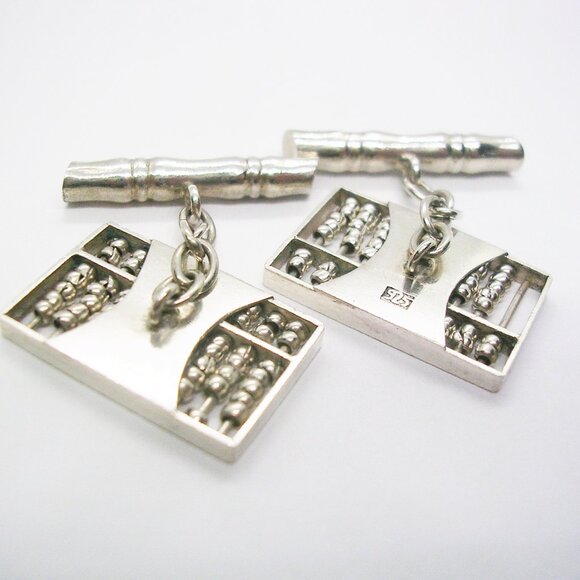 Vintage Sterling Silver Cuff Links articulated Abacus chain link style - Picture 2 of 3